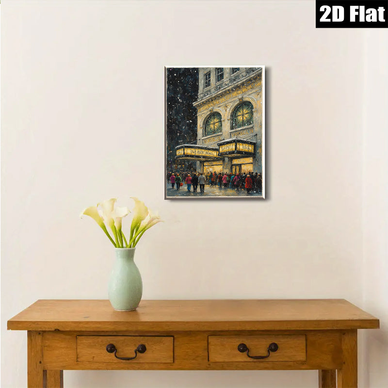 2D flat 1pc Broadway Theater Night Scene Cityscape Wall Art Living Room Bedroom Decor Gallery Wrapped Canvas Prints Modern Farmhouse Style