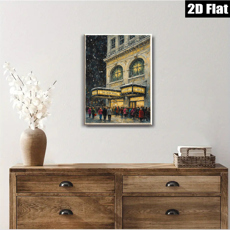 2D flat 1pc Broadway Theater Night Scene Cityscape Wall Art Living Room Bedroom Decor Gallery Wrapped Canvas Prints Modern Farmhouse Style