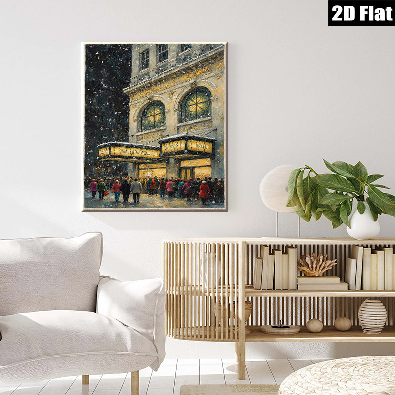 2D flat 1pc Broadway Theater Night Scene Cityscape Wall Art Living Room Bedroom Decor Gallery Wrapped Canvas Prints Modern Farmhouse Style