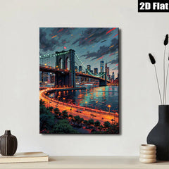 2D flat 1pc Brooklyn Bridge Night Skyline Cityscape Wall Art Modern Home Decor Living Room Bedroom Canvas Prints Farmhouse Style Coastal Aesthetic Trending Now
