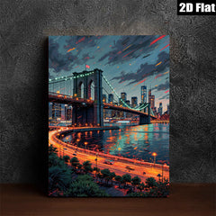 2D flat 1pc Brooklyn Bridge Night Skyline Cityscape Wall Art Modern Home Decor Living Room Bedroom Canvas Prints Farmhouse Style Coastal Aesthetic Trending Now