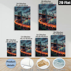 2D flat 1pc Brooklyn Bridge Night Skyline Cityscape Wall Art Modern Home Decor Living Room Bedroom Canvas Prints Farmhouse Style Coastal Aesthetic Trending Now