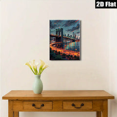 2D flat 1pc Brooklyn Bridge Night Skyline Cityscape Wall Art Modern Home Decor Living Room Bedroom Canvas Prints Farmhouse Style Coastal Aesthetic Trending Now