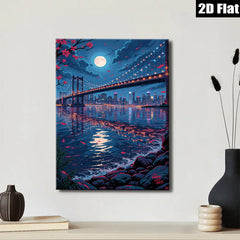 2D flat 1pc Brooklyn Bridge city skyline night view wall art canvas prints for living room bedroom office decor modern farmhouse style
