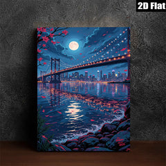 2D flat 1pc Brooklyn Bridge city skyline night view wall art canvas prints for living room bedroom office decor modern farmhouse style