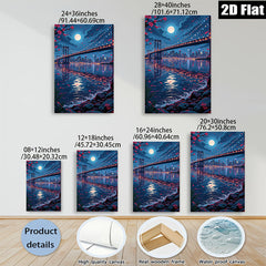2D flat 1pc Brooklyn Bridge city skyline night view wall art canvas prints for living room bedroom office decor modern farmhouse style