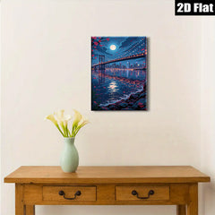 2D flat 1pc Brooklyn Bridge city skyline night view wall art canvas prints for living room bedroom office decor modern farmhouse style