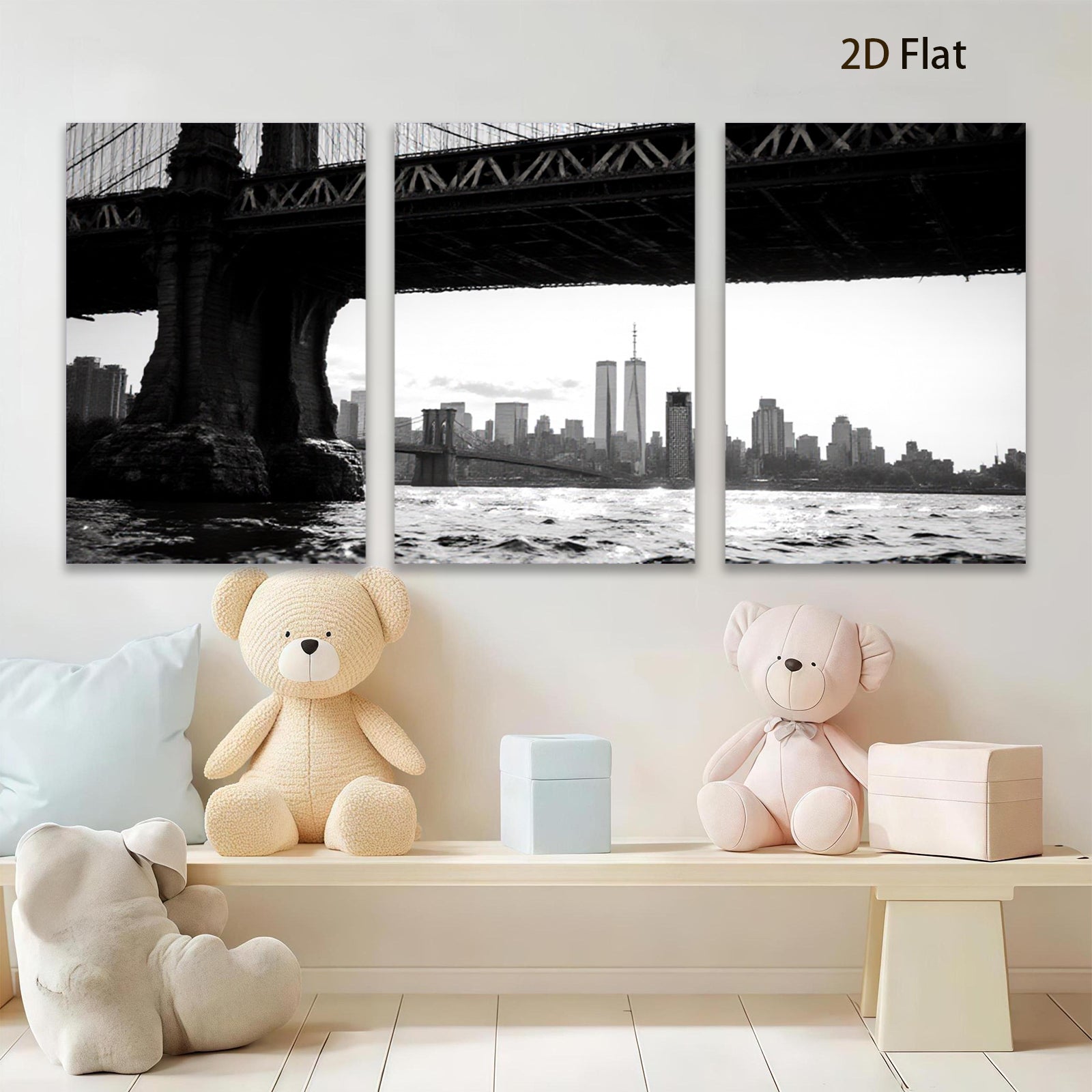 2D flat 1pc Brooklyn Bridge cityscape New York harbor view modern wall decor living room bedroom office art prints canvas paintings farmhouse style