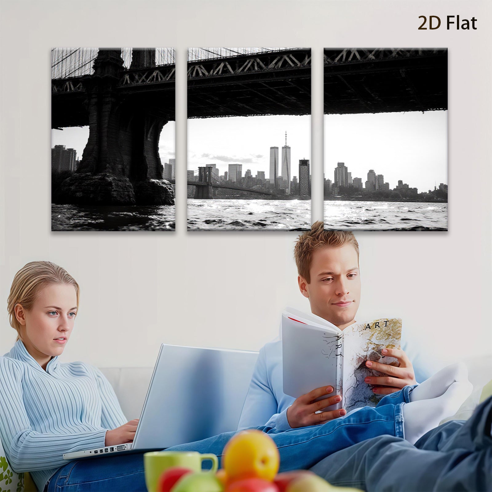 2D flat 1pc Brooklyn Bridge cityscape New York harbor view modern wall decor living room bedroom office art prints canvas paintings farmhouse style