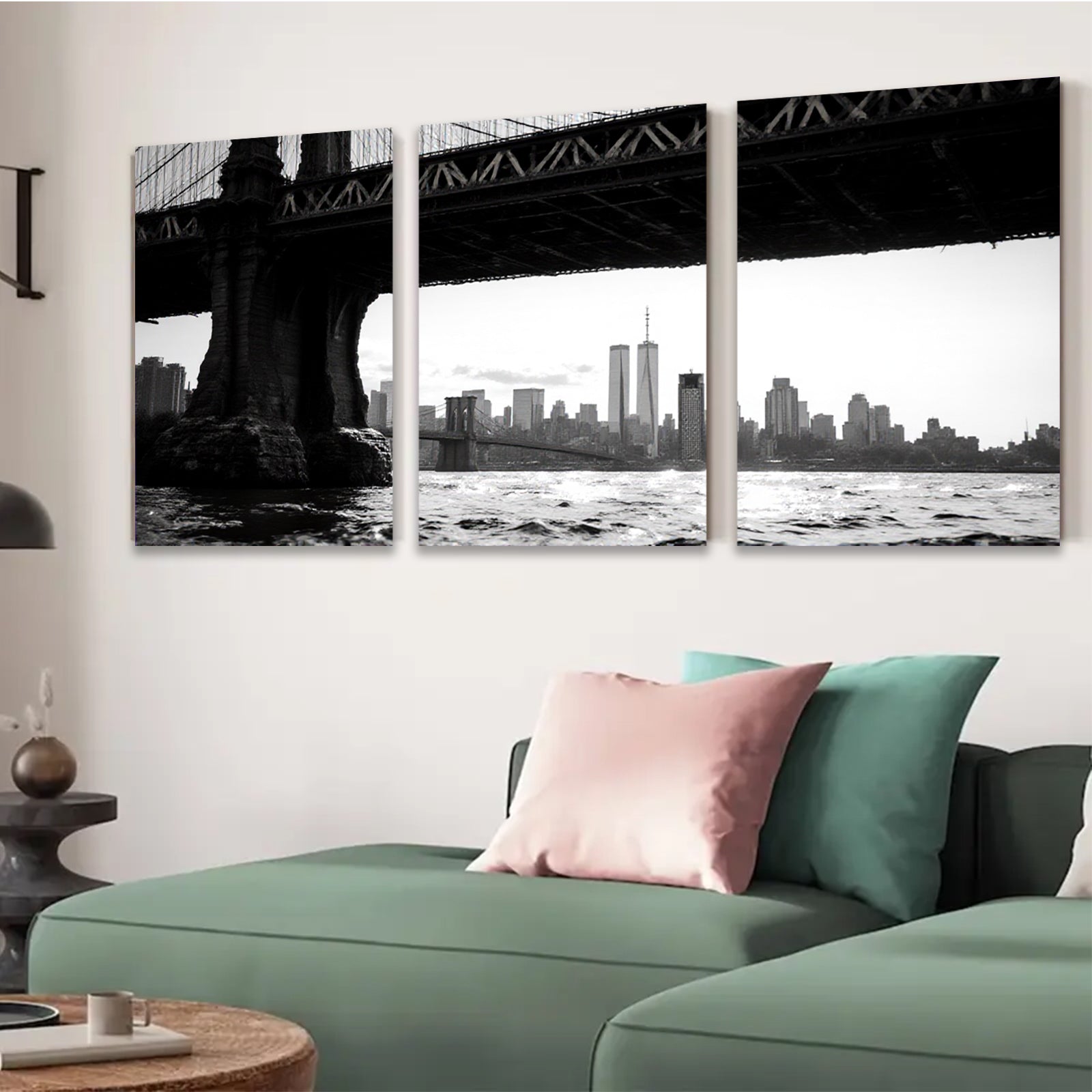 2D flat 1pc Brooklyn Bridge cityscape New York harbor view modern wall decor living room bedroom office art prints canvas paintings farmhouse style