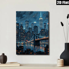 2D flat 1pc Brooklyn Bridge cityscape nighttime New York wall art decor living room bedroom modern farmhouse gallery wrapped canvas prints for home