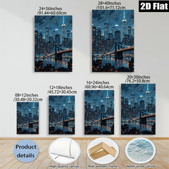 2D flat 1pc Brooklyn Bridge cityscape nighttime New York wall art decor living room bedroom modern farmhouse gallery wrapped canvas prints for home