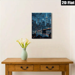 2D flat 1pc Brooklyn Bridge cityscape nighttime New York wall art decor living room bedroom modern farmhouse gallery wrapped canvas prints for home