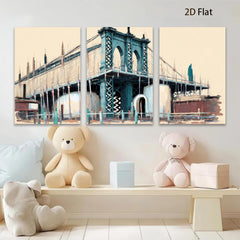 2D flat 1pc Brooklyn Bridge cityscape wall art modern farmhouse living room bedroom decor gallery wrapped canvas prints inspirational home accents