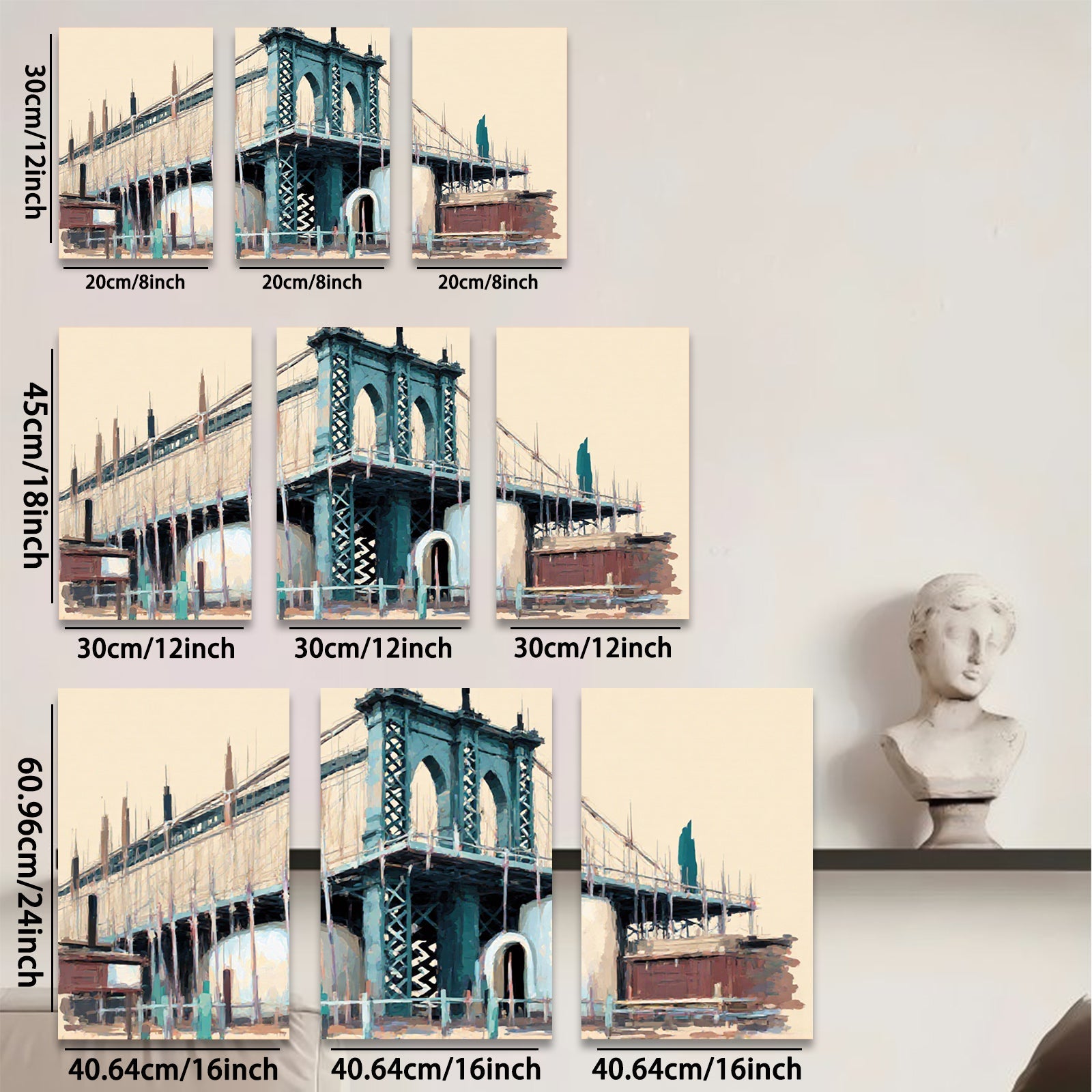 2D flat 1pc Brooklyn Bridge cityscape wall art modern farmhouse living room bedroom decor gallery wrapped canvas prints inspirational home accents