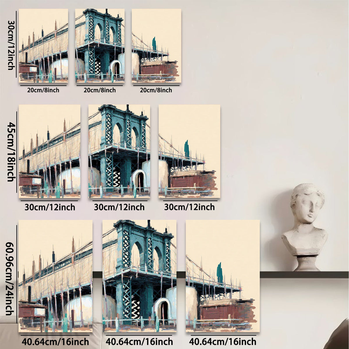 2D flat 1pc Brooklyn Bridge cityscape wall art modern farmhouse living room bedroom decor gallery wrapped canvas prints inspirational home accents