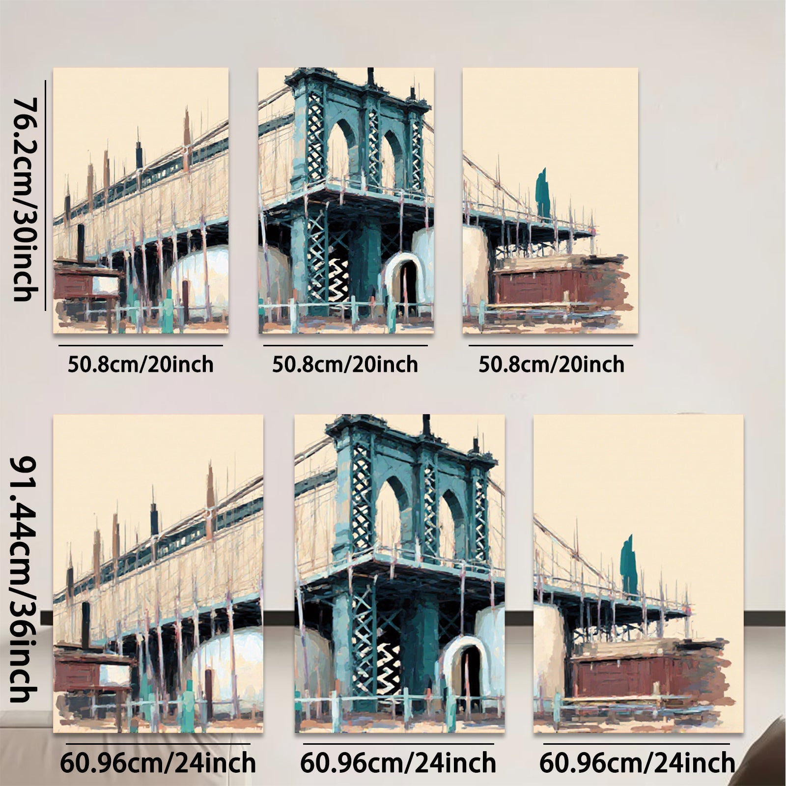 2D flat 1pc Brooklyn Bridge cityscape wall art modern farmhouse living room bedroom decor gallery wrapped canvas prints inspirational home accents
