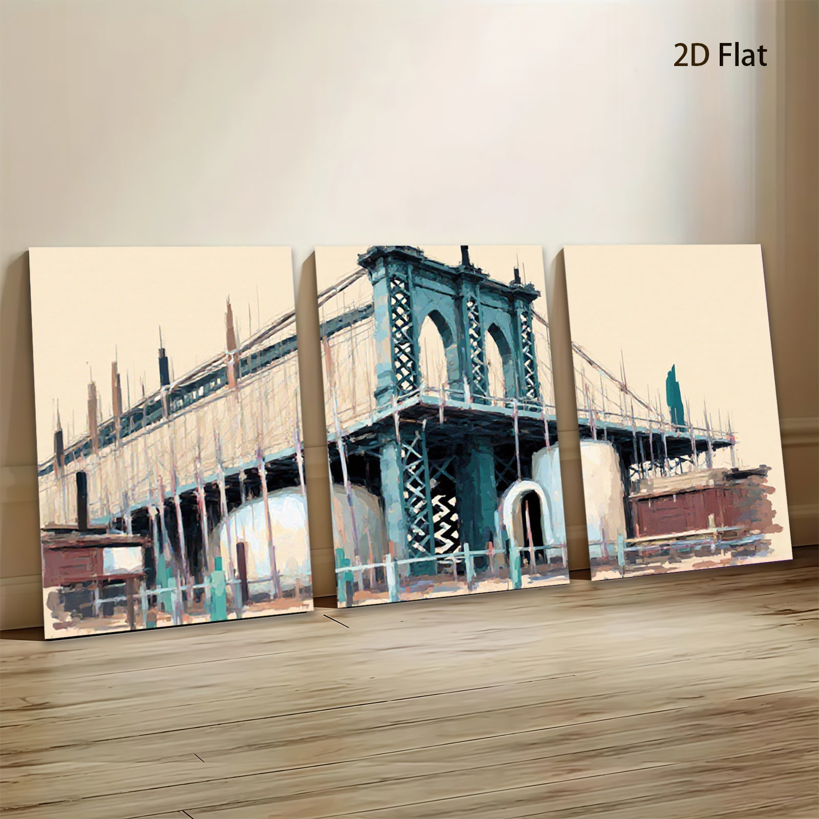 2D flat 1pc Brooklyn Bridge cityscape wall art modern farmhouse living room bedroom decor gallery wrapped canvas prints inspirational home accents