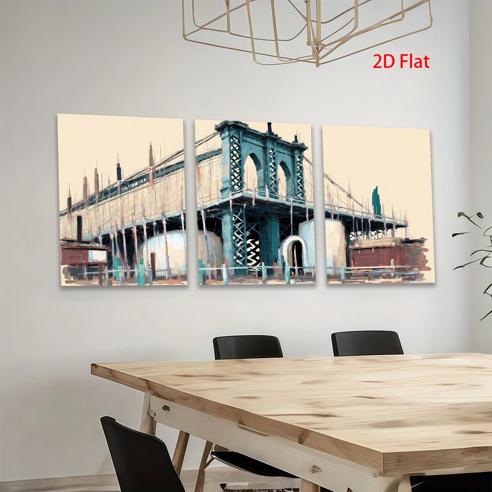 2D flat 1pc Brooklyn Bridge cityscape wall art modern farmhouse living room bedroom decor gallery wrapped canvas prints inspirational home accents
