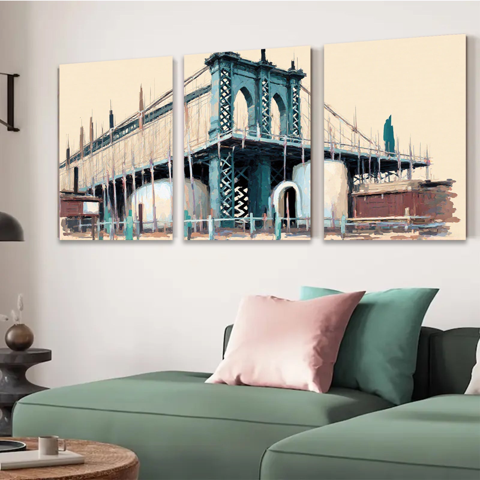 2D flat 1pc Brooklyn Bridge cityscape wall art modern farmhouse living room bedroom decor gallery wrapped canvas prints inspirational home accents