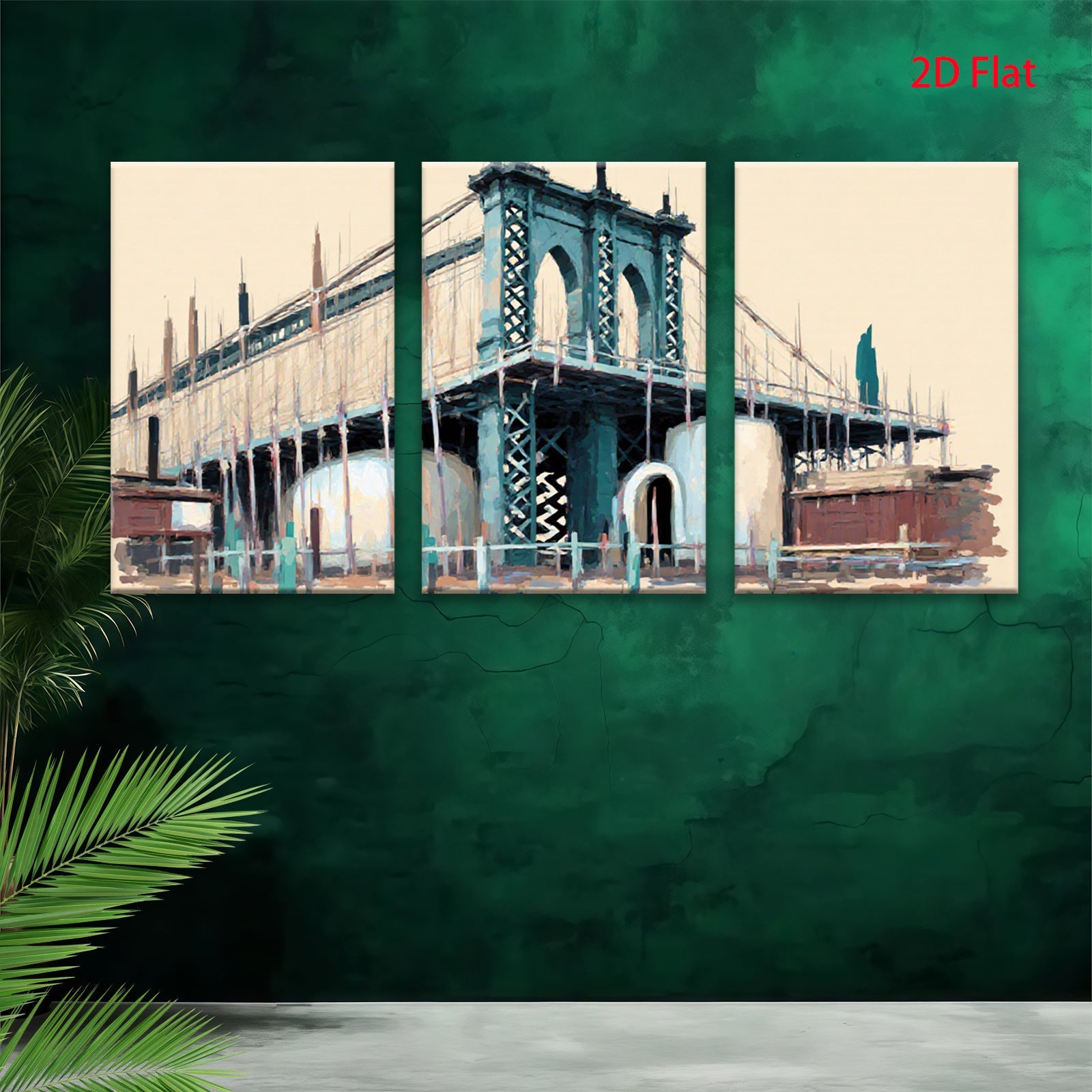 2D flat 1pc Brooklyn Bridge cityscape wall art modern farmhouse living room bedroom decor gallery wrapped canvas prints inspirational home accents