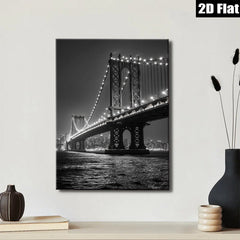 2D flat 1pc Brooklyn Bridge night skyline city view wall decor for living room bedroom office modern farmhouse style canvas prints large size cozy vibe