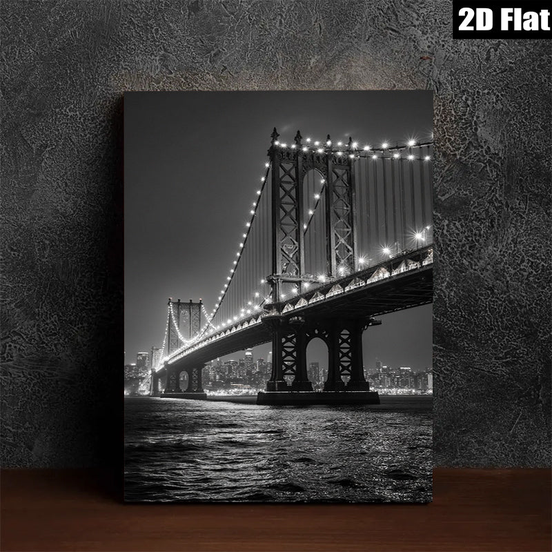 2D flat 1pc Brooklyn Bridge night skyline city view wall decor for living room bedroom office modern farmhouse style canvas prints large size cozy vibe