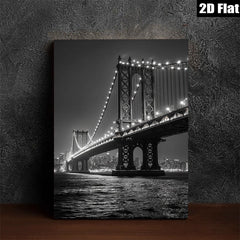 2D flat 1pc Brooklyn Bridge night skyline city view wall decor for living room bedroom office modern farmhouse style canvas prints large size cozy vibe