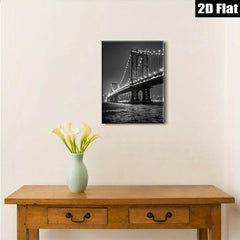 2D flat 1pc Brooklyn Bridge night skyline city view wall decor for living room bedroom office modern farmhouse style canvas prints large size cozy vibe