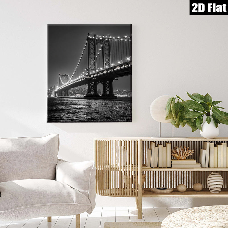 2D flat 1pc Brooklyn Bridge night skyline city view wall decor for living room bedroom office modern farmhouse style canvas prints large size cozy vibe