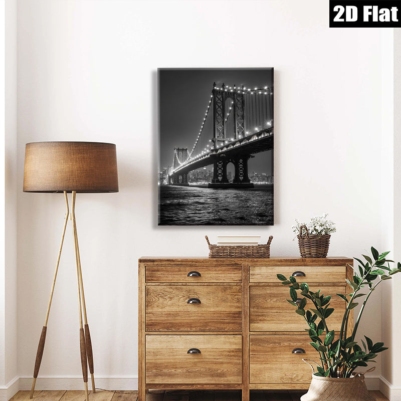 2D flat 1pc Brooklyn Bridge night skyline city view wall decor for living room bedroom office modern farmhouse style canvas prints large size cozy vibe