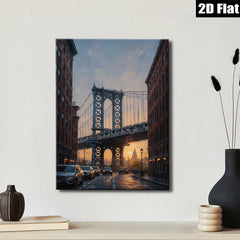 2D flat 1pc Brooklyn Bridge street scene New York City skyline wall art home decor living room bedroom modern farmhouse gallery wrapped canvas prints