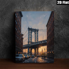 2D flat 1pc Brooklyn Bridge street scene New York City skyline wall art home decor living room bedroom modern farmhouse gallery wrapped canvas prints