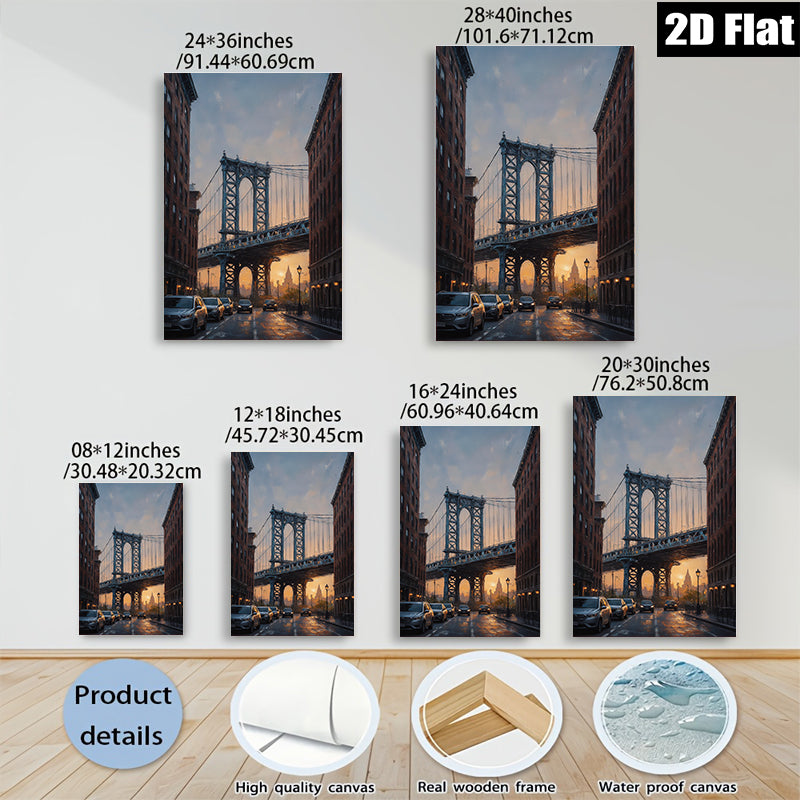 2D flat 1pc Brooklyn Bridge street scene New York City skyline wall art home decor living room bedroom modern farmhouse gallery wrapped canvas prints