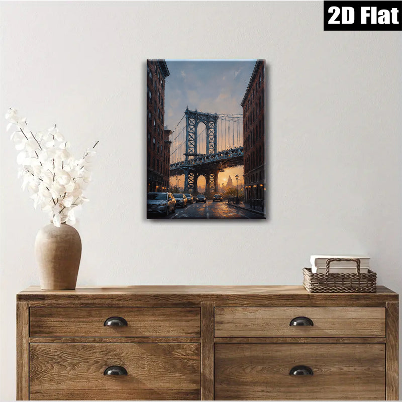 2D flat 1pc Brooklyn Bridge street scene New York City skyline wall art home decor living room bedroom modern farmhouse gallery wrapped canvas prints