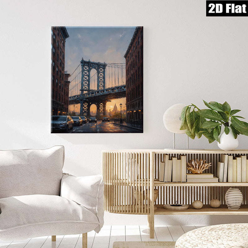 2D flat 1pc Brooklyn Bridge street scene New York City skyline wall art home decor living room bedroom modern farmhouse gallery wrapped canvas prints