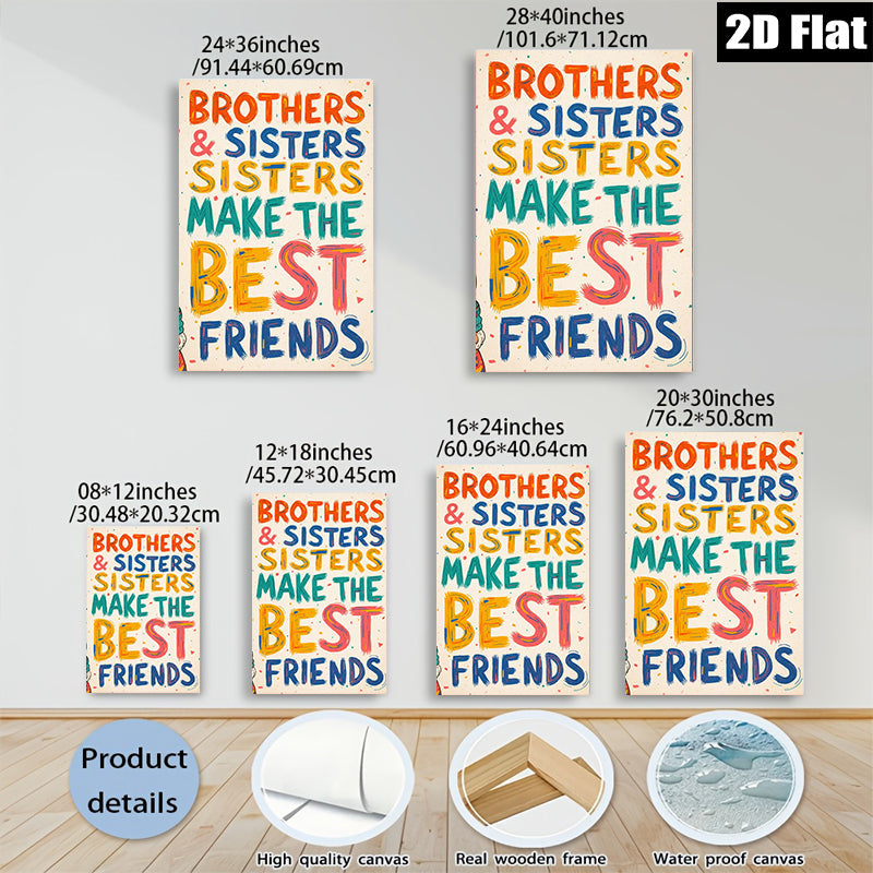 2D flat 1pc Brothers Sisters Best Friends Family Love Wall Art Decor Kids Room Playroom Nursery Modern Farmhouse Style Canvas Prints Living Room Bedroom Decor Chic Home Accents