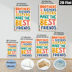 2D flat 1pc Brothers Sisters Best Friends Family Love Wall Art Decor Kids Room Playroom Nursery Modern Farmhouse Style Canvas Prints Living Room Bedroom Decor Chic Home Accents