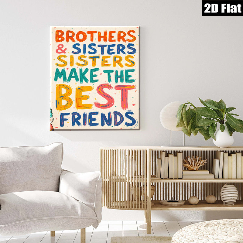 2D flat 1pc Brothers Sisters Best Friends Family Love Wall Art Decor Kids Room Playroom Nursery Modern Farmhouse Style Canvas Prints Living Room Bedroom Decor Chic Home Accents