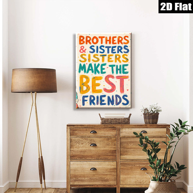 2D flat 1pc Brothers Sisters Best Friends Family Love Wall Art Decor Kids Room Playroom Nursery Modern Farmhouse Style Canvas Prints Living Room Bedroom Decor Chic Home Accents