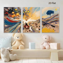2D flat 1pc Buffalo Spirit Dance Across Golden Plains Abstract Canvas Wall Art For Living Room Bedroom Modern Farmhouse Decor