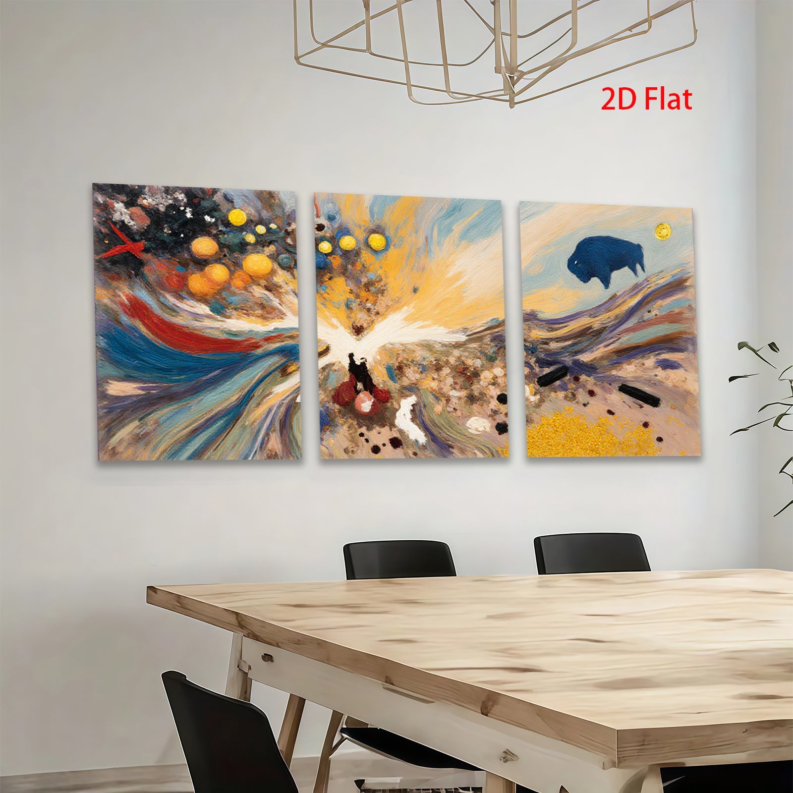 2D flat 1pc Buffalo Spirit Dance Across Golden Plains Abstract Canvas Wall Art For Living Room Bedroom Modern Farmhouse Decor