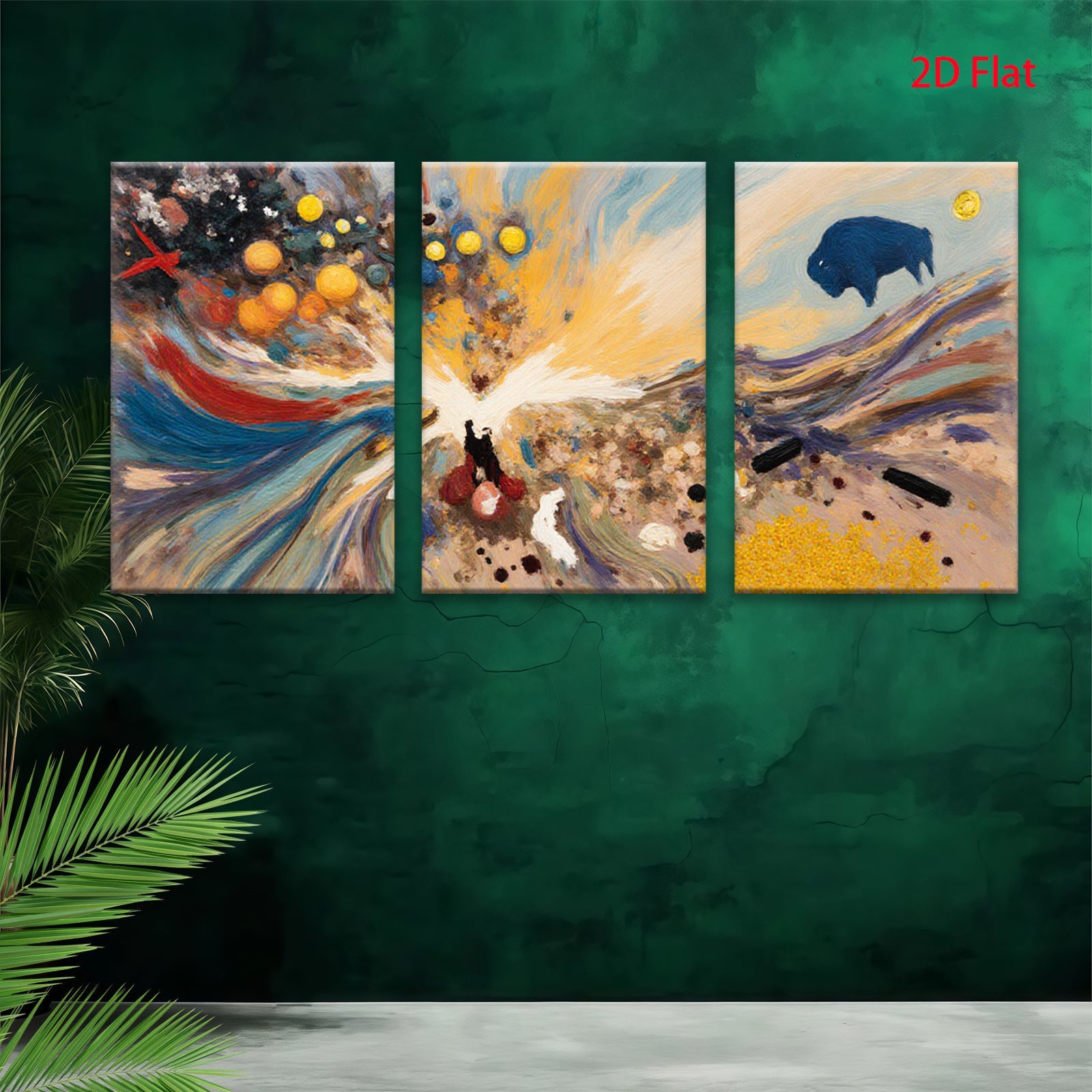 2D flat 1pc Buffalo Spirit Dance Across Golden Plains Abstract Canvas Wall Art For Living Room Bedroom Modern Farmhouse Decor