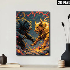 2D flat 1pc Bull versus Bear Wall Art Canvas Prints for Living Room Bedroom Office Decor Modern Farmhouse Rustic Gallery Wrapped Tealightful Stylish Maximalist
