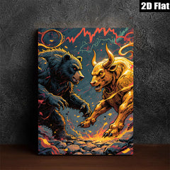 2D flat 1pc Bull versus Bear Wall Art Canvas Prints for Living Room Bedroom Office Decor Modern Farmhouse Rustic Gallery Wrapped Tealightful Stylish Maximalist