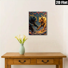 2D flat 1pc Bull versus Bear Wall Art Canvas Prints for Living Room Bedroom Office Decor Modern Farmhouse Rustic Gallery Wrapped Tealightful Stylish Maximalist