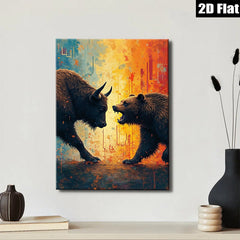 2D flat 1pc Bull versus Bear Wall Art Canvas Prints for Living Room Bedroom Office Decor Modern Farmhouse Style Inspirational Artwork Gallery Wrapped Ready to Hang