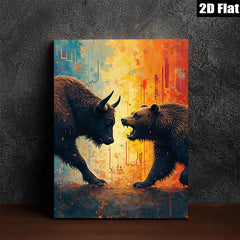 2D flat 1pc Bull versus Bear Wall Art Canvas Prints for Living Room Bedroom Office Decor Modern Farmhouse Style Inspirational Artwork Gallery Wrapped Ready to Hang