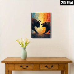 2D flat 1pc Bull versus Bear Wall Art Canvas Prints for Living Room Bedroom Office Decor Modern Farmhouse Style Inspirational Artwork Gallery Wrapped Ready to Hang