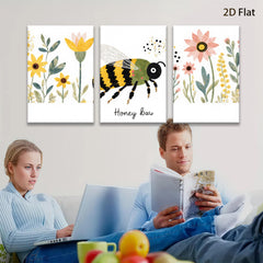 2D flat 1pc Bumblebee Floral Garden Wall Art Decor Living Room Bedroom Home Decor Botanical Prints Farmhouse Style Gallery Wrapped Canvas Prints